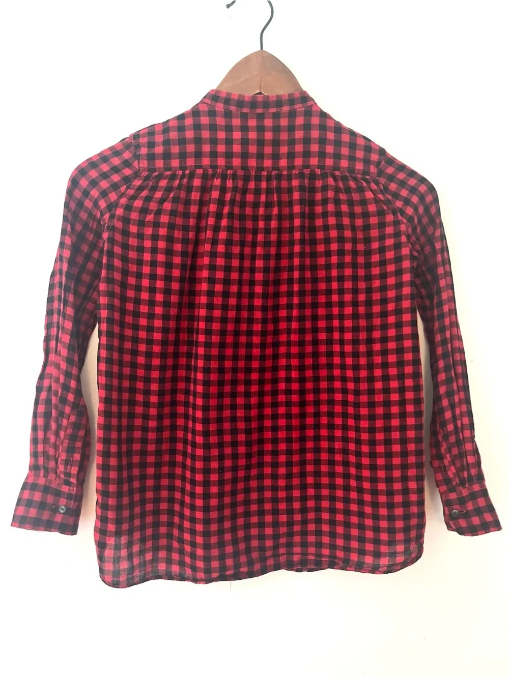 Ralph Lauren Long Sleeve Pleat Front Red Black Gingham Cotton Shirt Girls Size 8